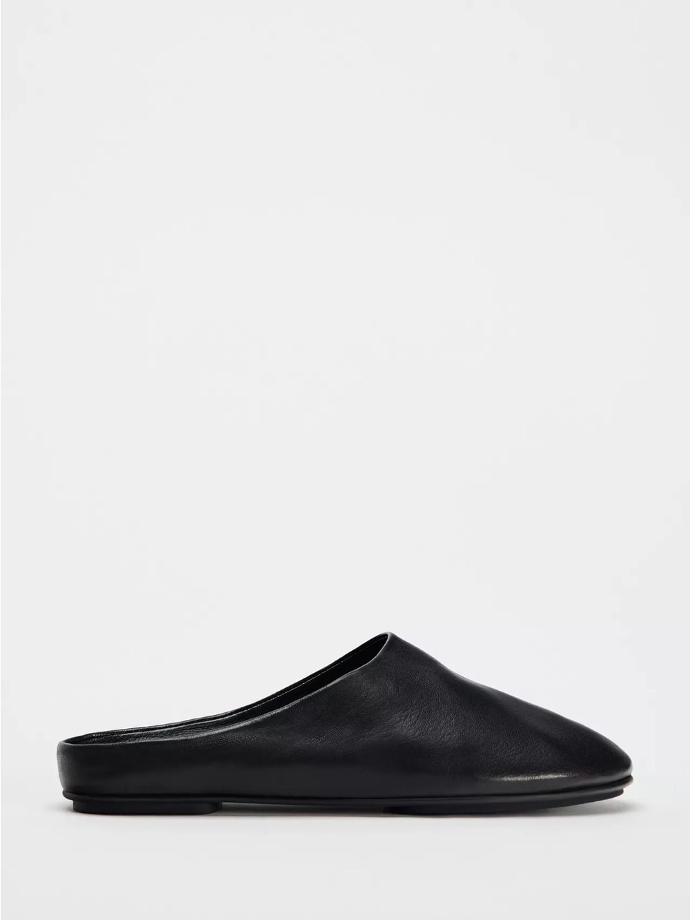 Zara Black Leather Slip-On Mule Clogs